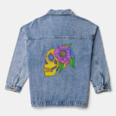 Spijkerjack Met Abstract Schedel- en Bloemkunst Denim Jacket (Achterkant)