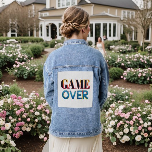 Spijkerjack met "Game Over"-tekst op de achterkant Denim Jacket (Huwelijk Achterkant)