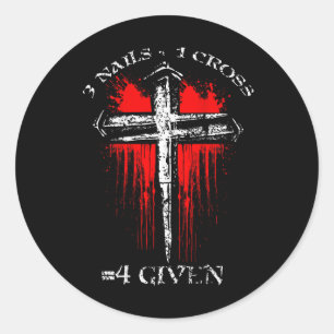 Spijkers + 1 kruis 4 gegeven (op rug) ronde sticker