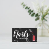 spijkers | Rode nagellak en borstel | Zwart marmer Visitekaartje (Staand voorkant)