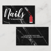 spijkers | Rode nagellak en borstel | Zwart marmer Visitekaartje (Voorkant / Achterkant)