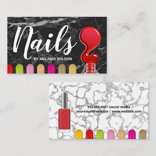 spijkers | Rode nagellak Pour | Geschilderde nagel Visitekaartje (Voorkant / Achterkant)