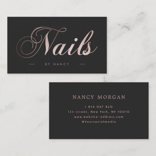 Spijkers Script Kalligrafie Roos Gouden Glitter Visitekaartje (Voorkant / Achterkant)