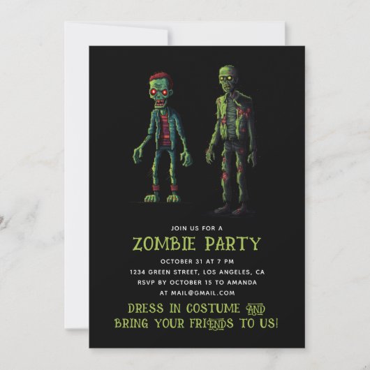 Spijtig groen, zwart zombie feest. Halloween Kaart (Voorkant)