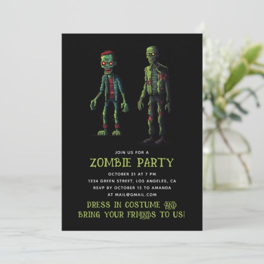 Spijtig groen, zwart zombie feest. Halloween Kaart (Staand voorkant)