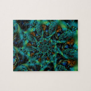 Spike Blauwe en groene fractale kunst Legpuzzel