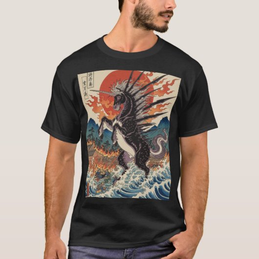 Spiked Sky Horse in Fiery Seas T-shirt (Voorkant)