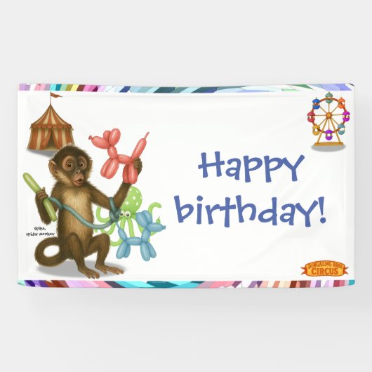 Spike's balloon monkey magic birthday spandoek (Horizontaal)