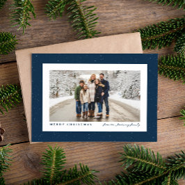 Spikkel frame eenvoudig marineblauw kerstfoto feestdagenkaart