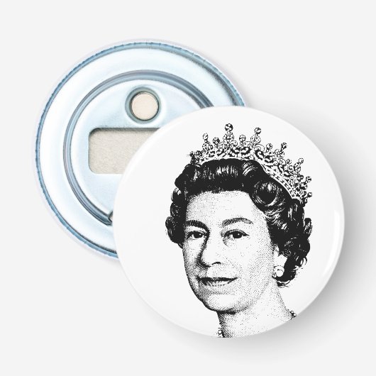 SPiksplinternieuw!! - KONINGIN ELIZABETH FLESOPENE Button Flesopener (Voorkant)
