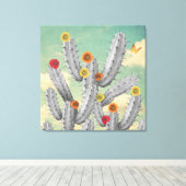 Spiky Cactus Flowers Collage Art Canvas Afdruk (Insitu (Houten vloer))