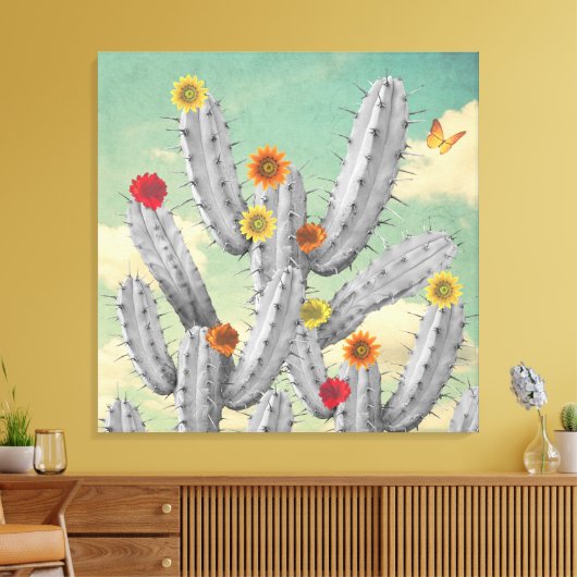 Spiky Cactus Flowers Collage Art Canvas Afdruk (Insitu (Woonkamer))