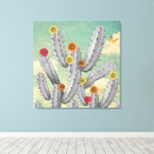 Spiky Cactus Flowers Collage Art Canvas Afdruk (Insitu (Houten vloer))
