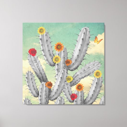 Spiky Cactus Flowers Collage Art Canvas Afdruk (Voorkant)