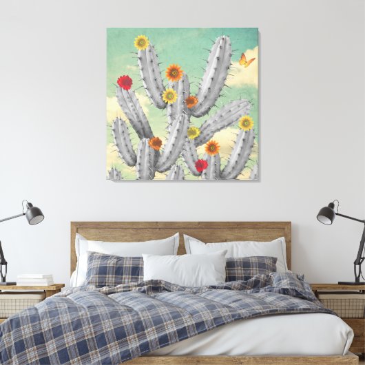 Spiky Cactus Flowers Collage Art Canvas Afdruk (Insitu (Slaapkamer))
