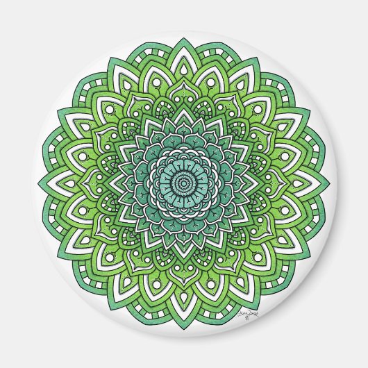 Spiky Green Flower Mandala Magneet (Voorkant)