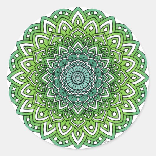 Spiky Green Flower Mandala Ronde Sticker (Voorkant)
