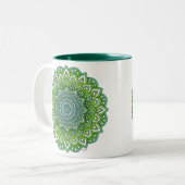 Spiky Green Flower Mandala Tweekleurige Koffiemok (Voorkant links)