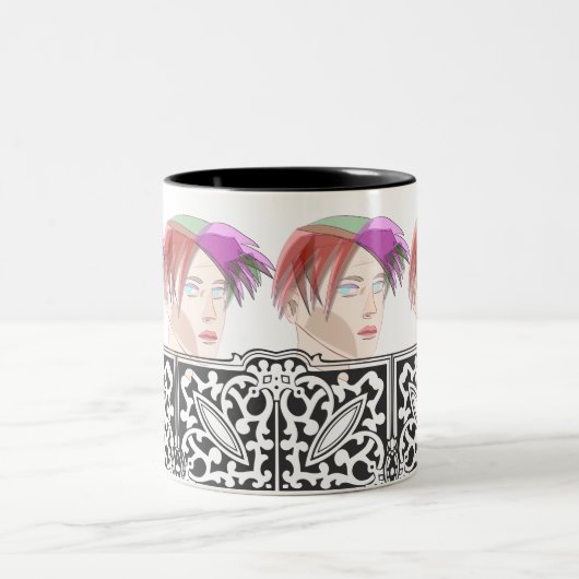 Spiky Style: modieus Man met trendy haar Tweekleurige Koffiemok (Center)