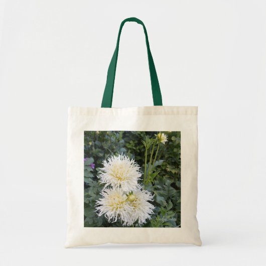 Spiky white dahlias op een canvas tas (Voorkant)