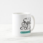 Spil de Tea Trendy Typografie Black Blauwgroen Koffiemok (Voorkant rechts)
