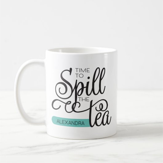 Spil de Tea Trendy Typografie Black Blauwgroen Koffiemok (Links)