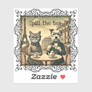 Spill de thee Kat & Hond Vintage Sticker