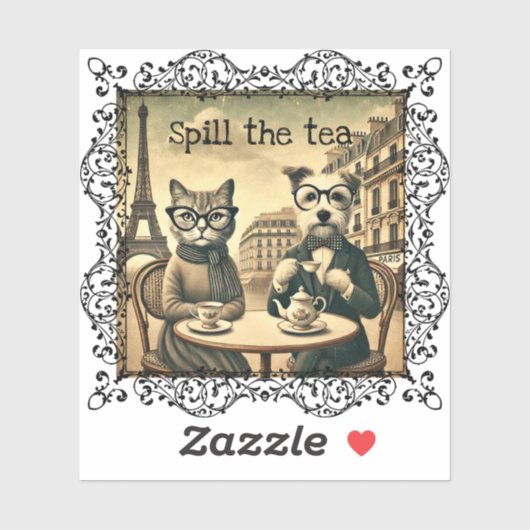 Spill de thee Kat & Hond Vintage Sticker (Vel)