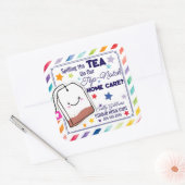 Spill de thee op uitzonderlijke thuiszorg verwijzi vierkante sticker (Envelop)