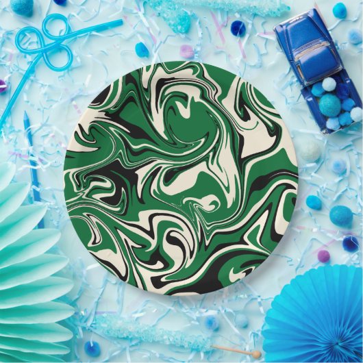 Spill - groen, crème en zwart papieren bordje (Feest)