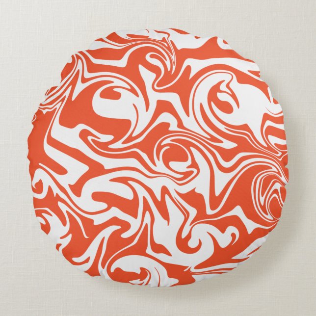 Spill - Oranje en wit Rond Kussen (Voorkant)