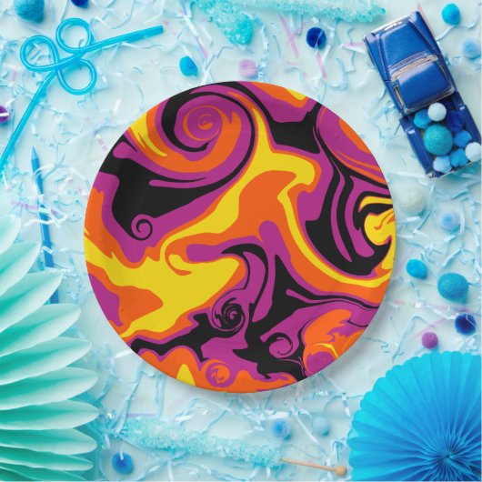 Spill - Oranje, zwart, roze en geel Papieren Bordje (Feest)