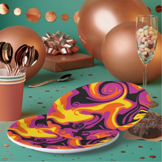 Spill - Oranje, zwart, roze en geel Papieren Bordje (Multi)