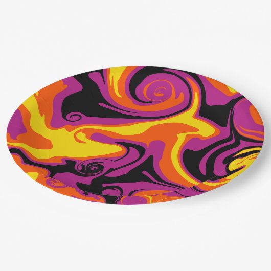 Spill - Oranje, zwart, roze en geel Papieren Bordje (Gekanteld)