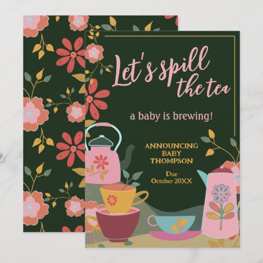 Spill the Tea Baby Brewing Zwangerschapsaankondigi Kaart (Voorkant / Achterkant)