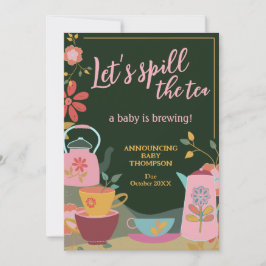 Spill the Tea Baby Brewing Zwangerschapsaankondigi Kaart