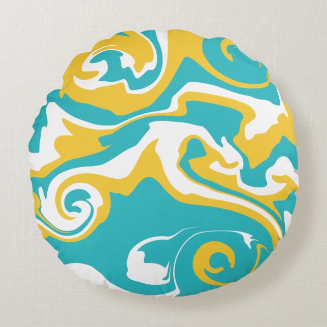 Spill - Turquoise en Yellow Rond Kussen (Voorkant)