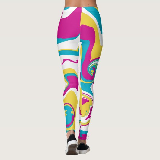 Spill - Turquoise, Geel, Roze en Wit Leggings (Achterkant)