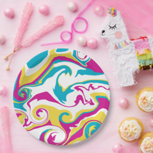 Spill - Turquoise, Geel, Roze en Wit Papieren Bordje