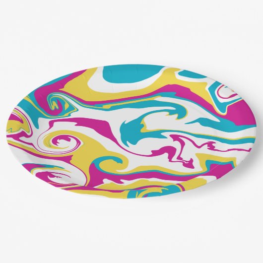 Spill - Turquoise, Geel, Roze en Wit Papieren Bordje (Gekanteld)