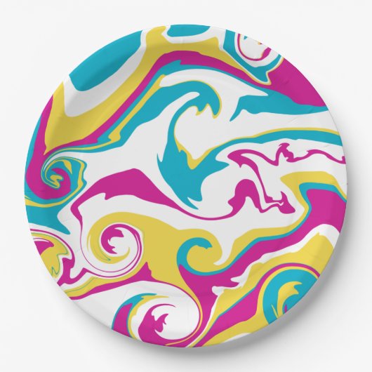 Spill - Turquoise, Geel, Roze en Wit Papieren Bordje (Voorkant)