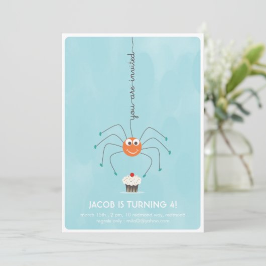 Spin en een cupcake Birthday Party Invitation Kaart (Staand voorkant)