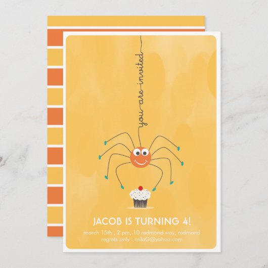 Spin en een cupcake Birthday Party Invitation Kaart (Voorkant / Achterkant)