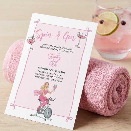 Spin en Gin Roze Klasse en Cocktailfeest Kaart