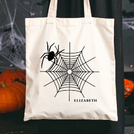 Spin en Spiderweb met naam Eenvoudige Halloween Tote Bag