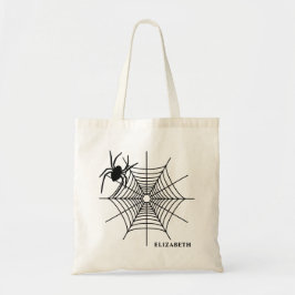 Spin en spinnenweb met naam Eenvoudig Halloween Tote Bag