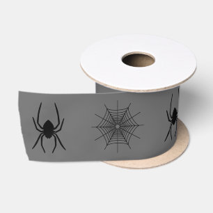 Spin en spinnenwebvormen op grijze Halloween Satijnen Lint