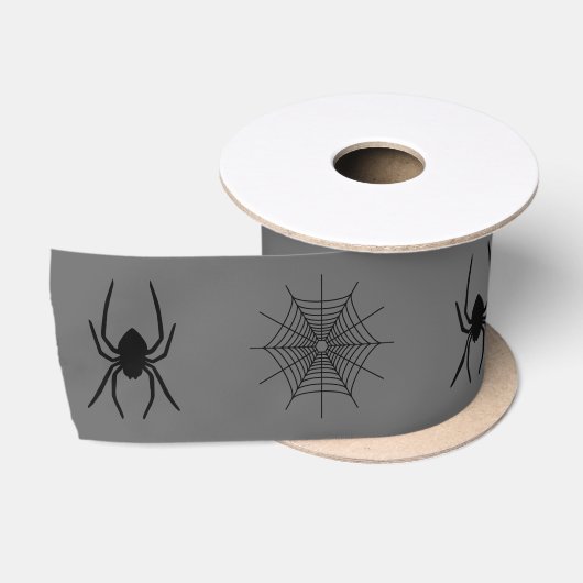 Spin en spinnenwebvormen op grijze Halloween Satijnen Lint (Spoel)