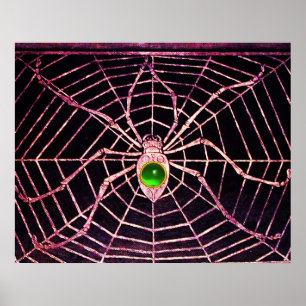 SPIN EN WEB Groen Smaragd Edelsteen Zwart Poster
