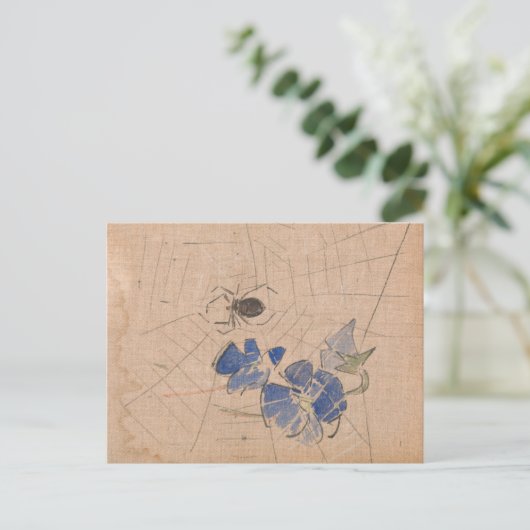 Spin en web met blauwe bloemen | Joseph Crawhall Briefkaart (Staand voorkant)
